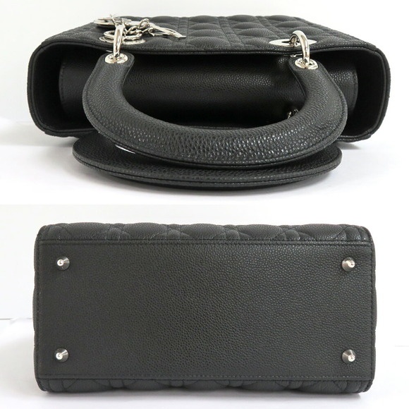 Dior Lady Bag Medium Cannage Grained Calfskin Black Leather Handbag Shoulder - Picture 4 of 9